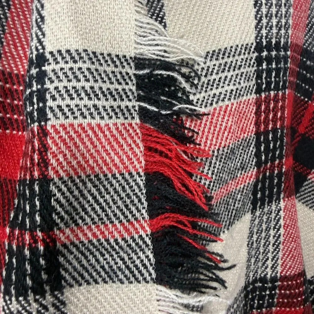 Madewell Red Black Cream Scarf with Fringe Wrap Cover Layering Outdoors Snow Ski